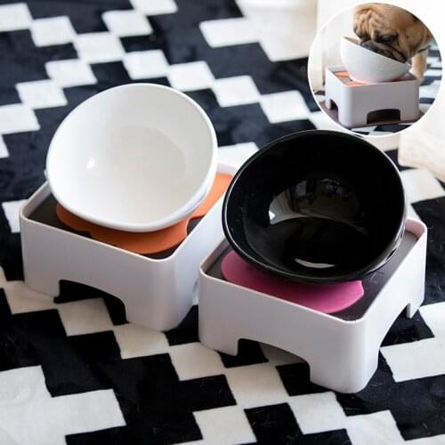 French Bulldog Ceramics Food Bowl with Adjustment Bracket, Double Non-Slip, for Cat Dog
