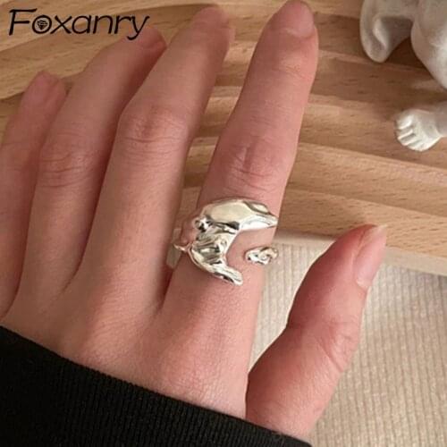 Foxanry 925 Sterling Silver Rings for Women Trend Vintage Charm Unique Creative Irregular Moon Glossy Party Jewelry Elegant Gift
