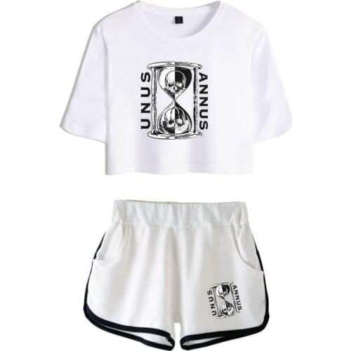 Unus Annus TV 2 Piece Set Print T Shirt Streetwear Tops+ Shorts Girls Sexy Sportswear Summer Comfortable Breathable Short Pants