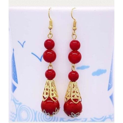 Korean Fashion Red Pearl Drop Earrings Tassel Exaggerated Earrings Carnations Fashion Elegant Delicate earrings Womens Jewelry