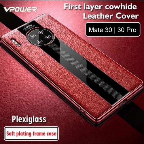 Leather Back Case For Huawei Mate 30 Pro Vpower Genuine Leather Plating Phone Cases For Huawei Mate30 Mate 30 Pro Fundas Covers