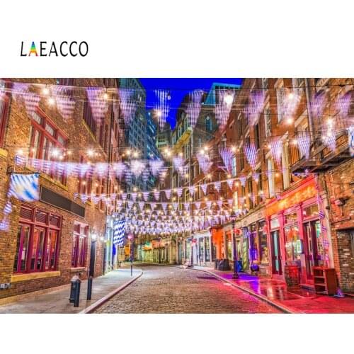 Laeacco Street City New York Flags Celebration New Year Party Scenic Photographic Backdrops For Photo Studio