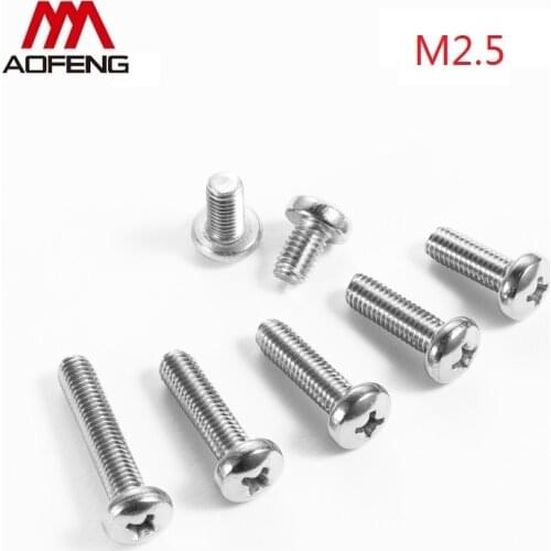 2.5mm 304 Stainless Steel Cross Recessed Round Head Screws M2.5 x 3 4 5 6 14 25 40 45 50 55 70 75 80mm Pan Head Screws