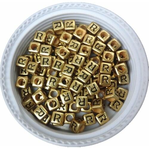 Mini Order 300pcs/lot 6*6MM Plastic Acrylic Letters Beads Single Initial R Printing English Character R printing Spacer Beads