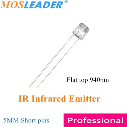 Mosleader 1000pcs 5mm 940nm Flat top LED IR Infrared Emitter diodes F5 Transparent Short pins Top flat