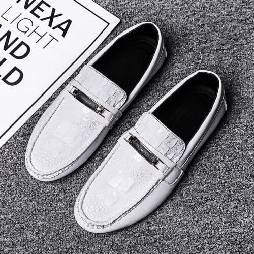 2019 leather casual mens shoes spring and autumn fashion black loafers brand designer waterproof genuine white outdoor loafers