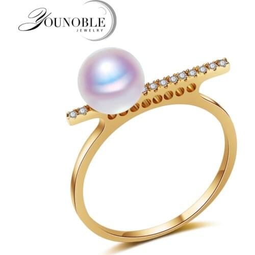 Real Wedding 18K Solid Yellow Gold Pearl Rings Akoya Round Natural, Daughter Gift Fine Jewelry Anniversary Women Pearl Ring