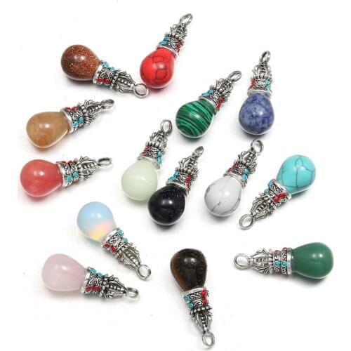 Hot Sale Natural Stone Pendants Round Drop Shape Agates Rose Quartzs Charms for DIY Necklace Earrings Jewelry Making 15x40mm