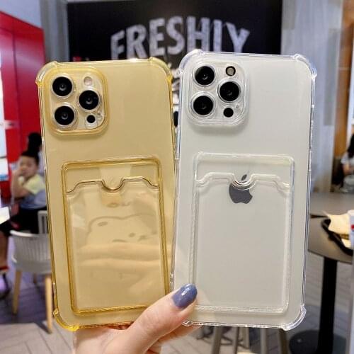 Card Bag Clear Shockproof Phone Case For iPhone 12 XS 11 Pro Max X XR SE 2020 8 7 Plus 12Mini Soft Silicone Card Slot Back Cover