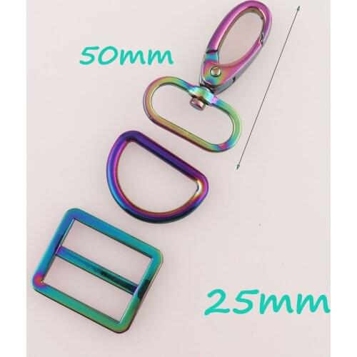 25mm Rainbow Adjusting Buckles Lobster Swivel Clasp D Rings,Purse Hook,Buckle Gate Bag,Purse Clasps-1"