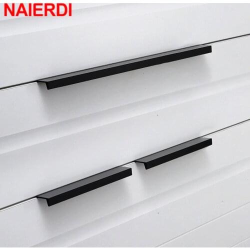 NAIERDI Gold Black Hidden Cabinet Pulls Aluminum Alloy Kitchen Cupboard Handles Drawer Knobs Furniture Handle Bedroom Hardware