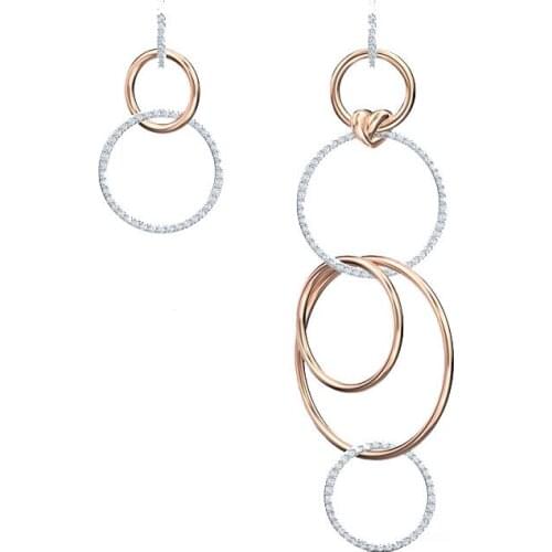 SWA 1:1 Simple Asymmetric Circle Long Earrings Women Fashion