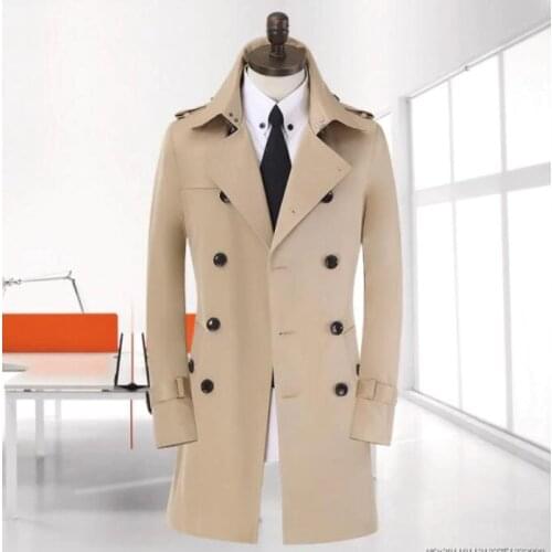 Free shipping slim Spring autumn Medium long trench coat men fashion overcoat long sleeve mens clothing business beige 9XL 12598