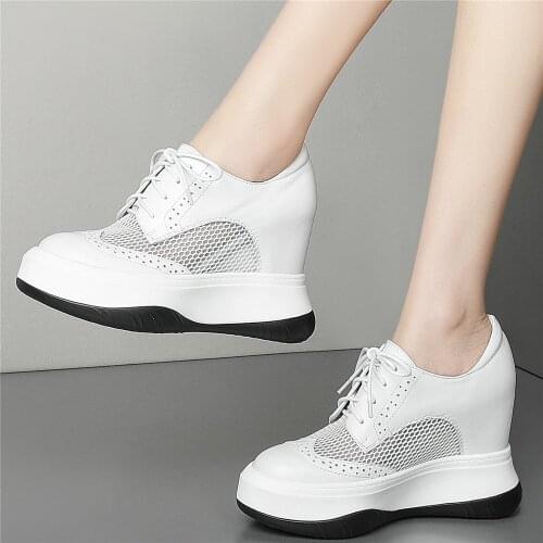 Platform Pumps Shoe Women Genuine Leather Wedges High Heel Ankle Boots Female Round Toe Breathable Fashion Sneakers Casual Shoes