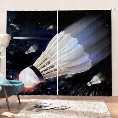 Badminton Window Curtains 3D Print Shuttlecock Window Drapes 2 Panels Funny Sports Window Treatments Home Textile Curtain