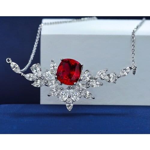 Fashion 925 Sterling Silver 10*11 MM Ruby Sapphire Created Moissanite Gemstone Luxury Pendant Necklace Ladies Fine Jewelry Gift