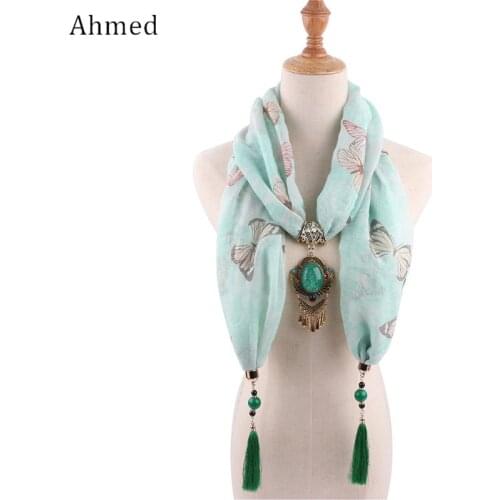 Ahmed Vintage Printed Cotton Tassel Scarf Necklaces for Women Fashion Bohemian Statement Necklace Wholesale