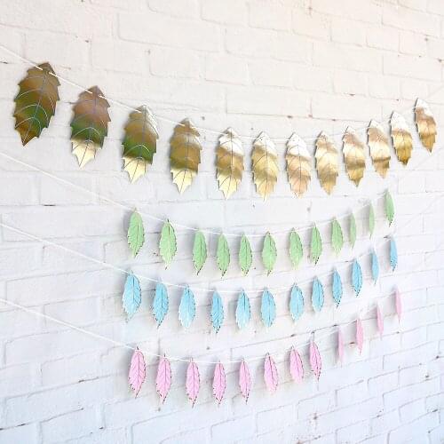 1Set Leaves Paper Flag Banner&Flags Garland Floral Bunting Banners DIY Kids Birthday Wedding Event Party Decoration Supplies