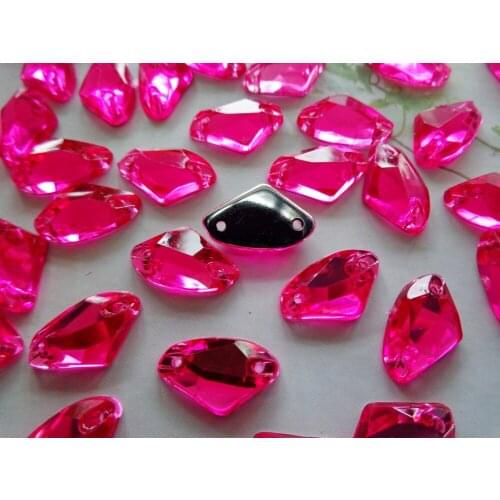 150pcs 9*14mm Galactic shape crystal Sew on rhinestones Rose red colour gem stones Acryl crystal strass diamond hand sewing