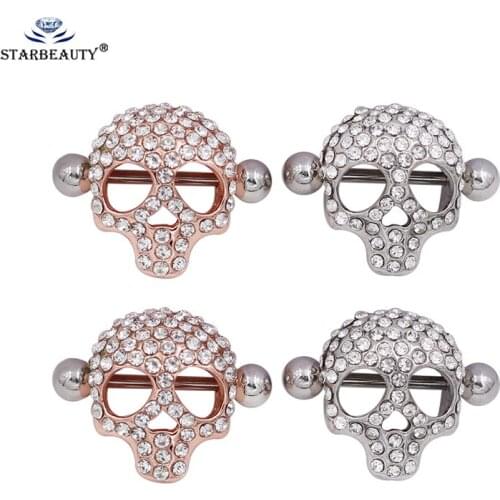2Pcs/Lot Cool Skull Nipple Piercing Shield Nipple Piercing Sexy Bar Rings Jewelry Creative Punk Body Jewelry Piercing