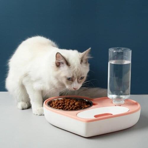 2 in 1 Automatic Pet Feeder 500ML Pet Drinking Fountain Stand Feeder Bottle Cat Bowl Pet Feeder Dispenser Pet Supplies