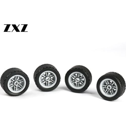 20PCS Technical Wheel Cross Hole Tire 44309 Hub 56145 for Kids Toys MOC Car Accessory Wheels and Tyres in Building Blocks
