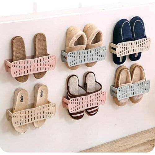 2018 Folding wall-mounted paste shoe rack simple shoe storage rack Drainage ventilation bathroom wall slippers shelf 4pc/pack