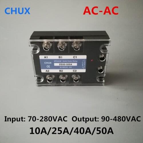 SSR Relay 10a 25a 40a 50a ZG33 AC-AC 70-280v to 90-480VAC three Phases Solid State Relay