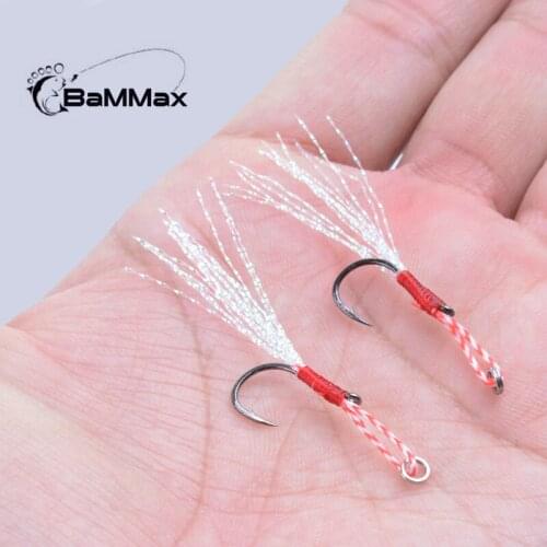 BaMMax 3pcs/lot 1.3cm High Carbon Steel Fishhooks Jigging Spoon hook With PE Line Saltwater Jig Assist Fishhook For Sea Fishing