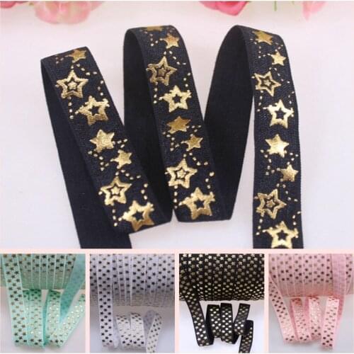 6 colors 5/8" gold foil stars fold over elastic 100yards/roll
