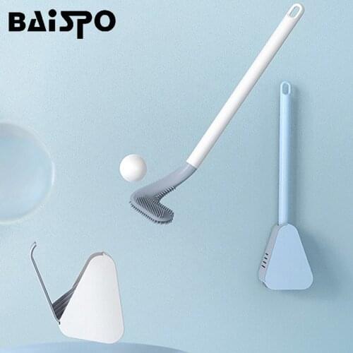 BAISPO Golf Style Toilet Brush Wall-Mounted Long-Handled Brush Without Dead Ends Brush Head Bathroom Accessories Set