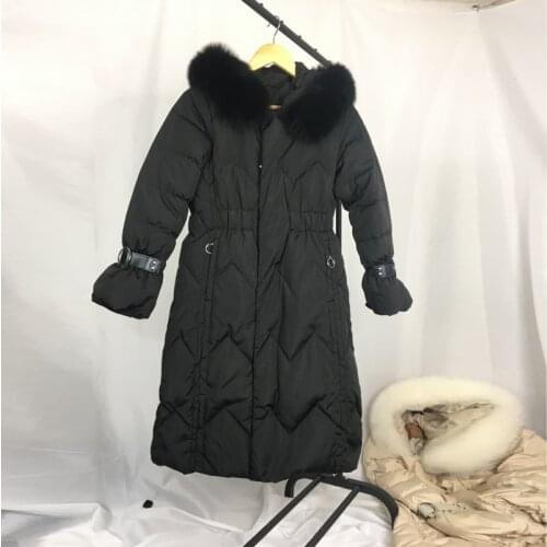 2020 White Duck Down Jacket Fox Fur Collar Long Winter Coat Women Thick Warm Jackets Parka Jaqueta Feminina KJ729