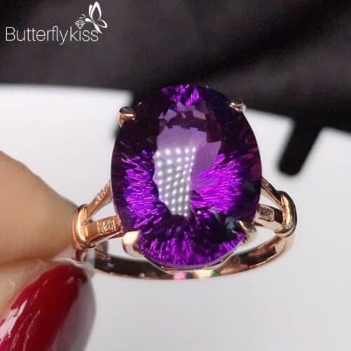 BK 18K Yellow Gold Natural Amethyst Ring With Genuine Gold 585 Purple Gemstone Jewelry Wedding Anniversary Rings For Women