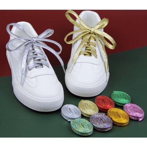 Shimmering Metallic Glitter Flat Shoelaces Sparkle Shiny Bootlaces for Canvas Sneakers Athletic Boots Shoes 110cm