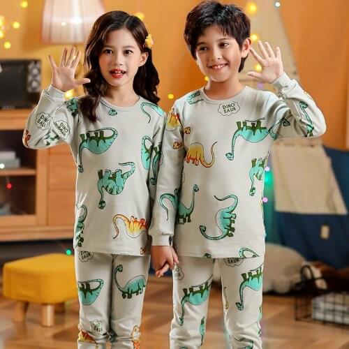 Children Pajamas Boys Dinosaur Cotton Clothes Set Autumn Pants Suit Foy Girls Pyjamas Cute Cartoon Sleepwear 2021 Kids Homewear