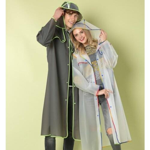 Adult transparent eva long women men fashion raincoat jackets girl fashion clear hooded Impermeable outdoor travel rain coats