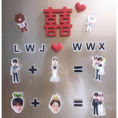 Photo Custom Fridge Magnets Bridegroom Wife Husband Marry Wedding Dress Couple Portrait Cartoon Refrigerator Magnetics Sticker