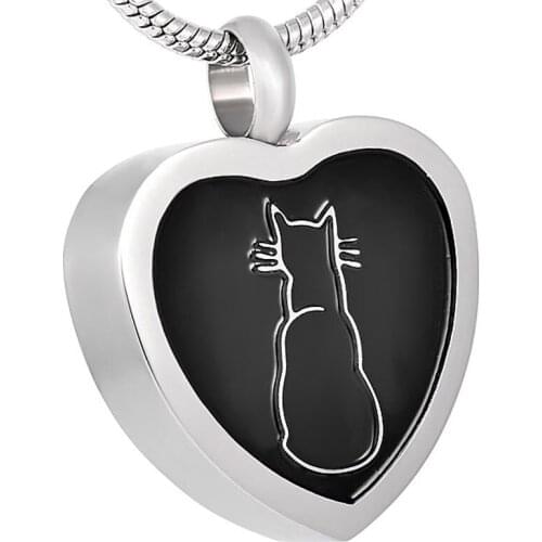 IJD8091 Hot Selling Cat On Heart Cremation Pendant Keepsake Necklace-Kitty Pet Ashes Urns Jewelry