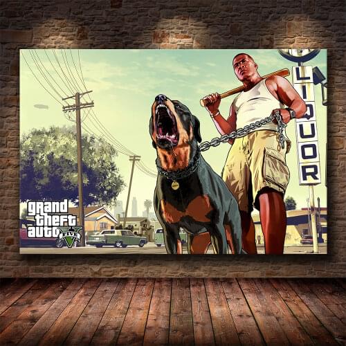 Klassisk Grand Theft Auto V Game Art Wall Poster GTA 5 Canvas Painting Printing Stue Soverom Hjemmeinnredning Veggmaleri Cuadros