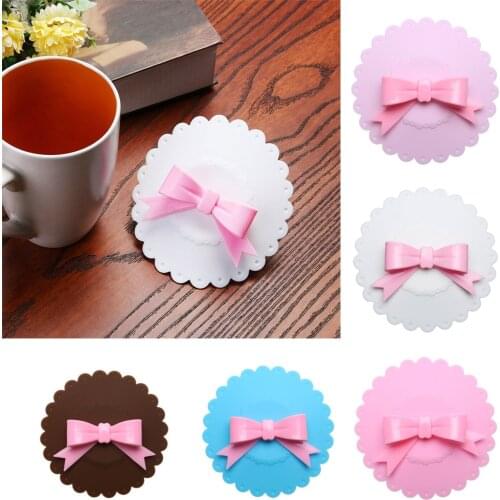 1pc Silicone Cup Bowknot Lid Multi-functional Dust-proof Bowl Cover Leak-proof Cup Lids Home Decor Mugs Cap Kitchen Tools