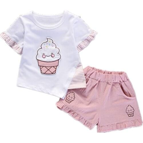Summer Cotton Baby Girls Clothes Children Stripe Cartoon T Shirts Shorts 2Pcs/sets Infant Outfit Kids Fashion Toddler Tracksuits