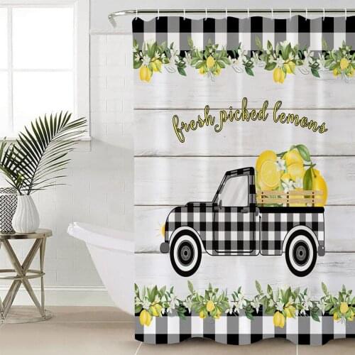Lemon Idyllic Truck Lattice Shower Curtains Waterproof Bathroom Curtain Frabic Polyester Bathroom Curtain with Hooks