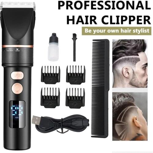 Mens Electric Hair Clipper USB Charging Hair Clipper Stainless Steel Blade Salon Men Hair Cutting Barber Machine LCD Display