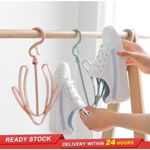 Multifunctional shoe rack with double hooks for drying towels and socks hooks for household windproof small drying racks