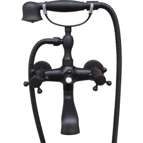 Bathroom Black Oil Rubbed Bronze Wall Mounted Clawfoot Tub Filler Faucet Handshower Two Cross Handles atf606