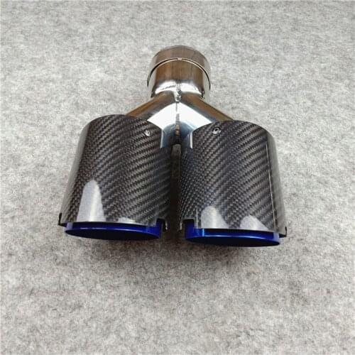 One Piece Double Carbon Fiber For Akrapovic Exhaust Pipe Stainless Steel Muffler Y Model Tailpipe Grilled Blue Glossy Nozzle