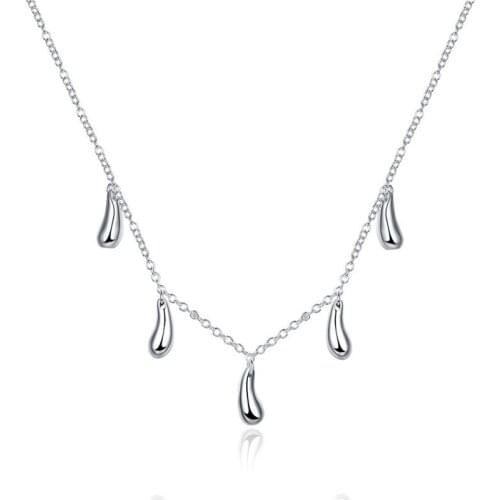 BABYLLNT 925 Silver Five Water Droplets/Raindrops Necklace Chain For Women Engagement Wedding Fashion Charm Jewelry Gift