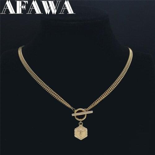 2021 Fashion Letter T Stainless Steel Chain Necklace Women/Men Gold Color Pendants Necklaces Jewelry collar acero N7004S01