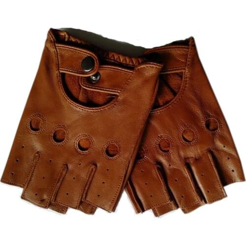 High Quality Black Men Genuine Leather Gloves Slip-resistant Luvas Half Finger Sheep Leather Fingerless Gloves gants moto L01