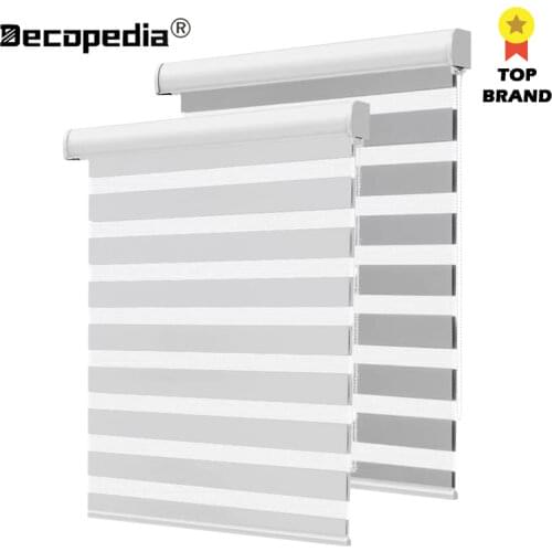 Grey White Zebra Blinds for Windows Premium Roller Blinds Shades Blackout Day and Night Control for Home Office Persiana Estores